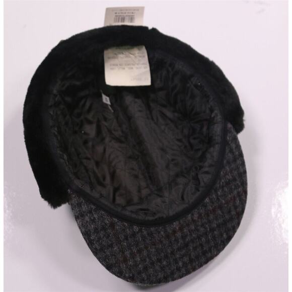 Mistral Made in France Gray Check Wool Hat w/ Fur Ear Flaps 59 cm - 7 3/8 New! - Picture 8 of 10